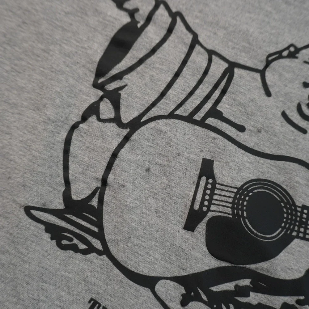 True Religion Graphic T-Shirt Mens Small Gray Buddha Guitar Relaxed Fit Tee